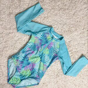 XS 4/5 Girls Cat & Jack One Piece Swimsuit‎ Teal Tropical